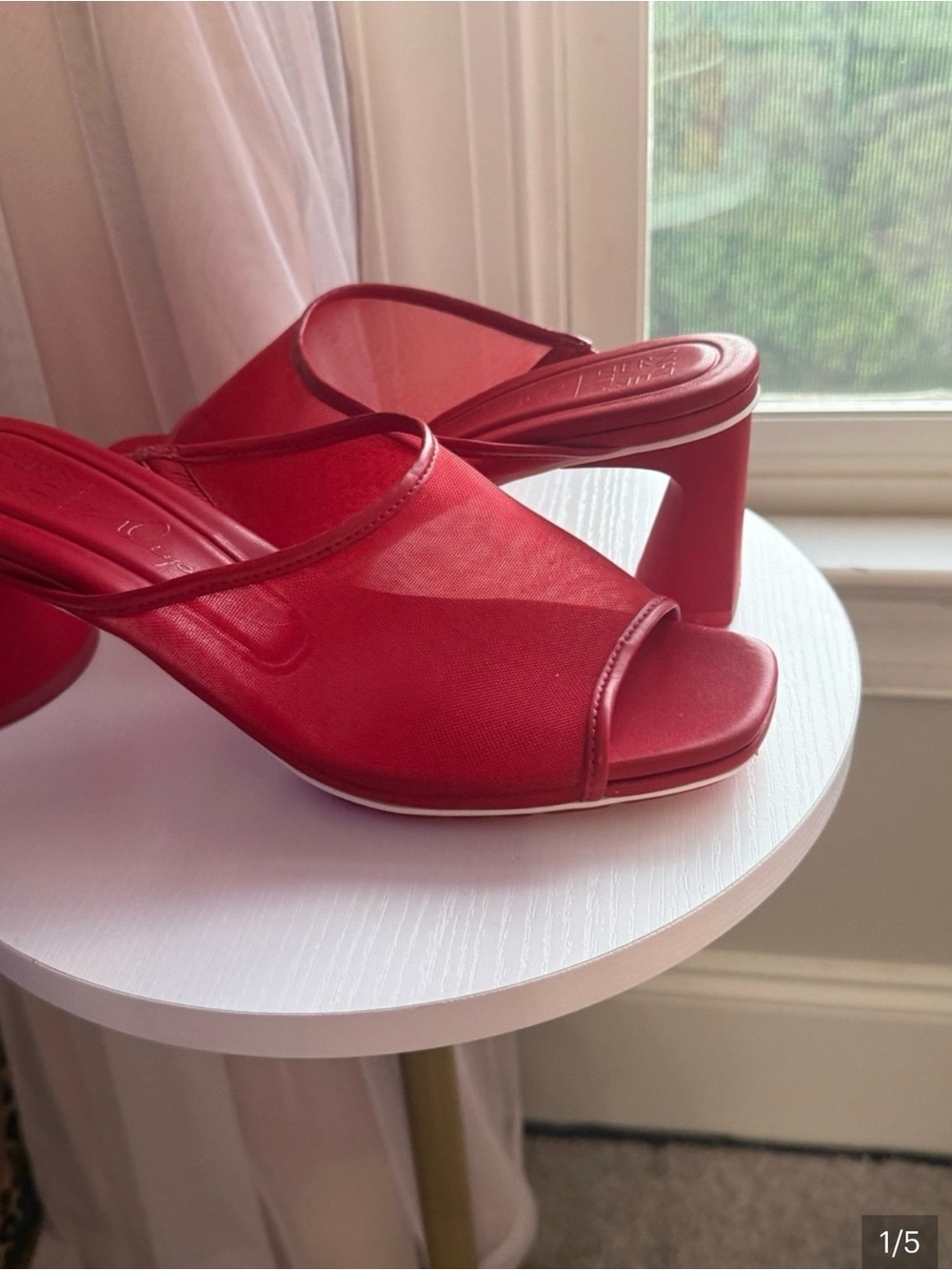 Naturalizer Red Mesh Slide Mules with Block Heel